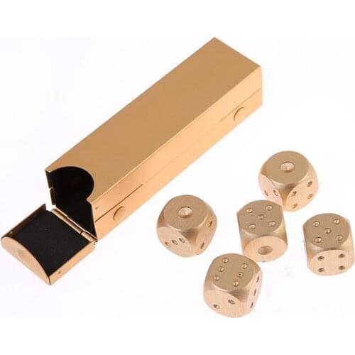 5PCs/Box Gold Color High Quality Aluminium Alloy Poker Solid Dominoes Metal Dice Game Portable Dice Poker Party