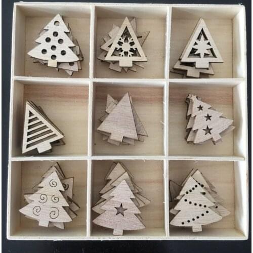 50Pcs DIY Natural Wooden Chip Santa Claus Christmas Tree Hanging Ornaments Pendant Kids Gifts Snowman Tree Shape Xmas Decoration