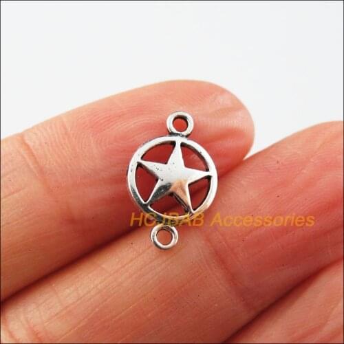 60 New Tiny Round Charms Tibetan Silver Tone Star Connectors 10x15.5mm