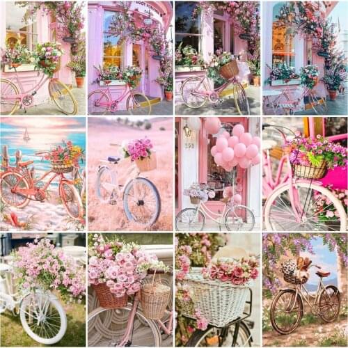 AZQSD Diamond Painting Bicycle Flower Cross Stitch Rhinestones Handmade Diamond Embroidery Landscape Mosaic Home Decoration