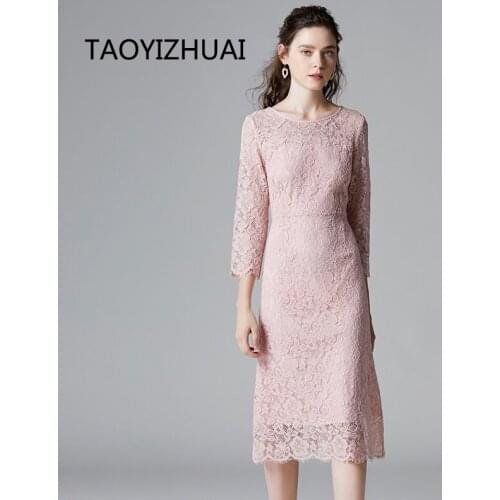 Brand lace dress spring and autumn new plus size French celebrity little fragrance PINK FAIRY DRESS