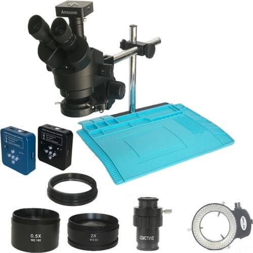 34MP HDMI USB digital Camera 7-45X Simul-Focal Trinocular Soldering Stereo Zoom Microscope 0.5X 2.0X Lens for Phone Repair kit