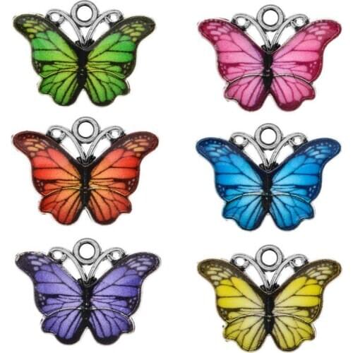 Julie Wang 10PCS Enamel Colorful Butterfly Charms Alloy Insect Animal Pendant Jewelry Making Accessory 6 Colors