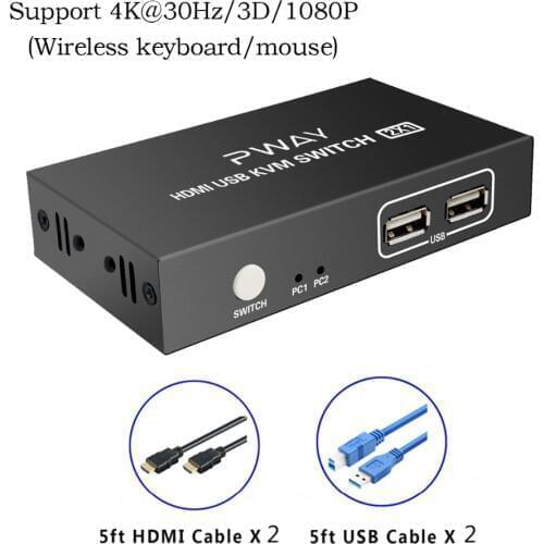 HDMI Switch KVM 2 port USB KVM HDMI Switcher 2 in 1 out Support 4K/30Hz 3D with Multiple Input Output Devices