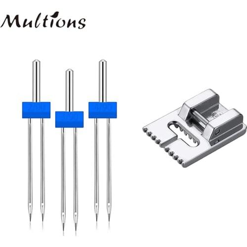 3pcs/box Double Twin Sewing Machine Needles 2.0/90 3.0/90 4.0/90 With 1pcs 9 Groove Pintuck Presser Foot Sewing Accessories