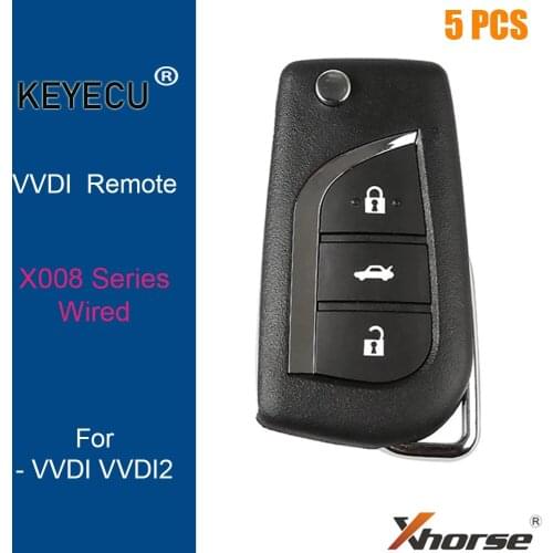 KEYECU 5 PCS/Lot, XHORSE English Version X008 for Toyota Style Wire Universal Remote Key - 3 Buttons - for VVDI Key Tool, VVDI2