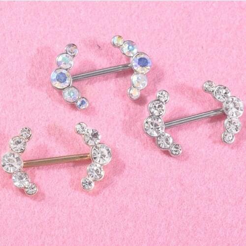 Stainless Steel Nipple Ring Piercing Bar Jewelry Fashion Rhinestones Crystal Nipple Ring Women Sexy Anti-allergic Body Jewelry