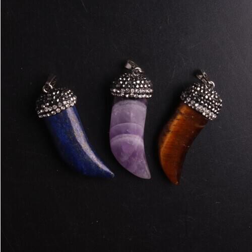 12pcs/lot For Radiesthesia Lapis lazuli Pendant Natural Stone Necklace Pendant Moon Mace Jewelry Druzy Reiki Pendulum Amulet