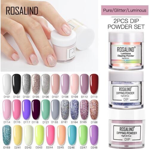 ROSALIND 2PCS/KIT Nail Dip Powder Set Powder Nail Art Decorations Holographic Nail Luminous Dust No Need Cured Lamp Long Lasting