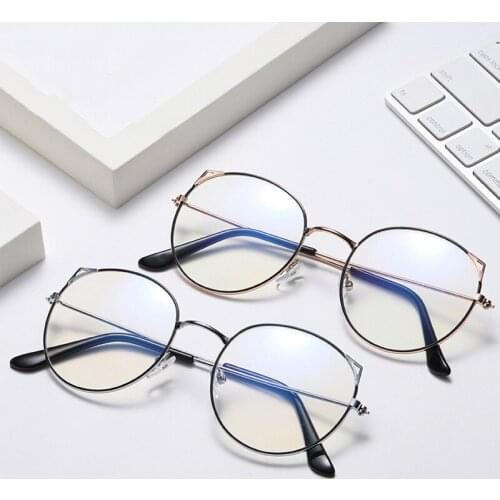 Metal Glasses Cat Ears Glasses Literary Fashionable Trend Glasses Women Men Round Eyeglass Unisex Flat Eyeglass