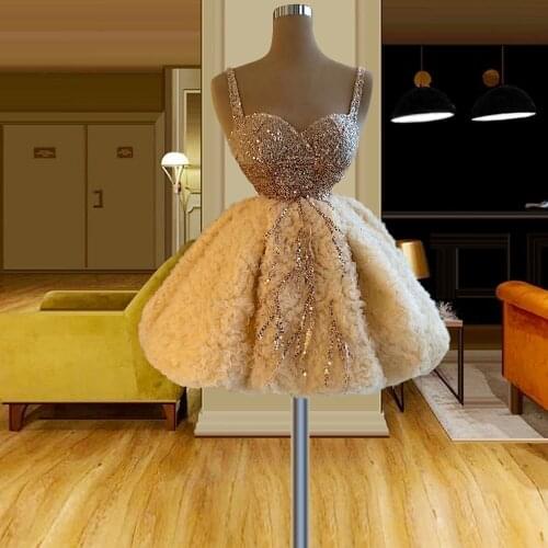 Sweetheart Spaghetti Straps Ruffled Semi-Formal Dress A-line abiti da cerimonia Sequin Dress платье вечернее