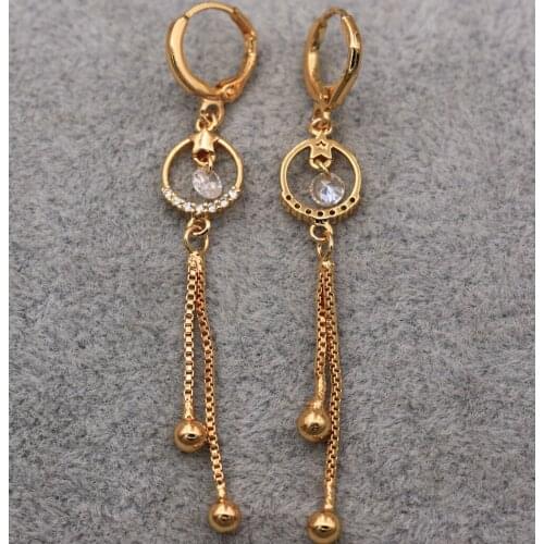 Trendy Gold Plated Copper Round Drop Earrings White Zirconia For Women Fashion Jewelry Accessories Wedding Anniversary Gift