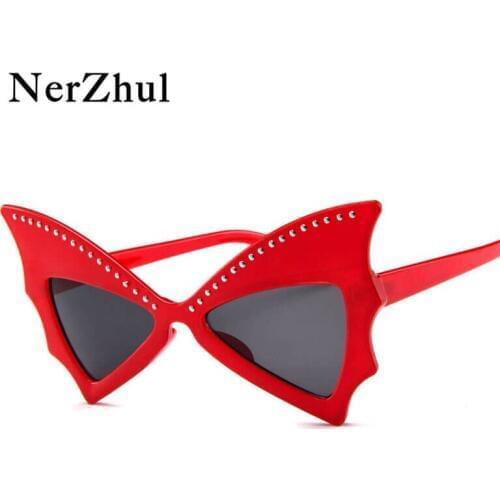 Fashion Party Butterfly Sunglasses Women Red Big Riveted Bat Sun Glasses Female Dancing Festival De Soleil Femme