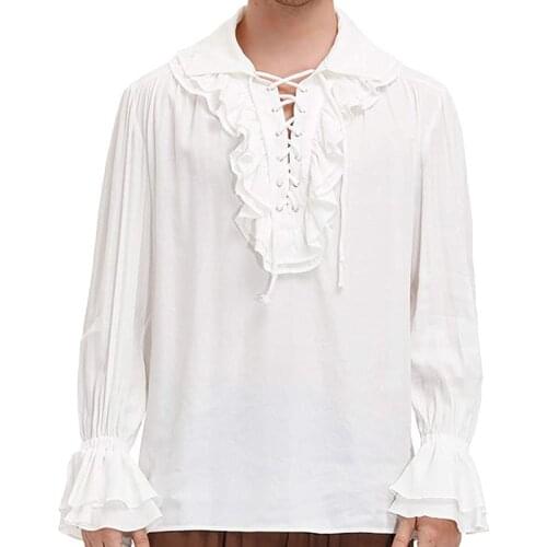 Mens Pirate Medieval Shirts Ruffle Steampunk Gothic Costume Cosplay Renaissance Victorian Shirt Viking Tops Camisa Masculina xl