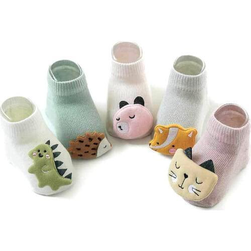 5 Pairs/pack Cartoon Baby Boy Socks Cotton Newborn Anti-Slip Baby Girls Floor Socks Toddler Baby Socks for Girls Summer Casual