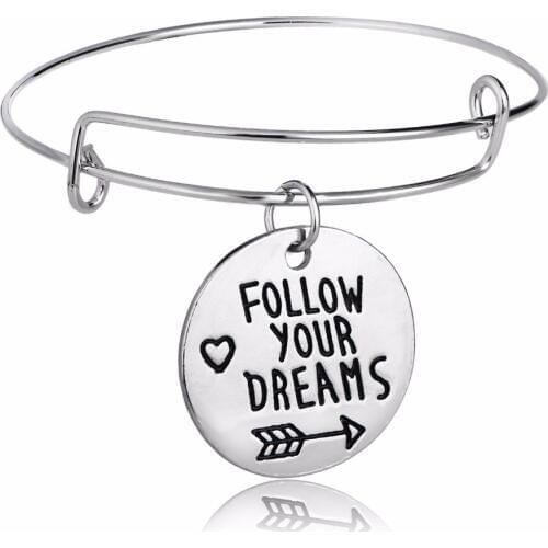 New Arrival Inspirational Bangle Jewelry Follow Your Dreams Arrow Charms Bangles Dream Bracelets Jewelry Women Men Friends Gifts
