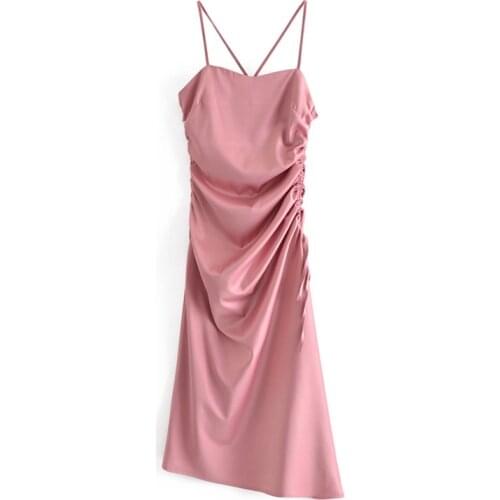 Sexy Spaghetti Strap Long Maxi Dress Women Solid Color Sleeveless Backless Dress Female Chic A Line Split Sundress