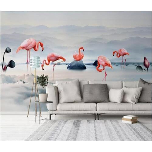 Custom wallpaper murals Nordic minimalist cloud hail flamingo far mountain background wall paper mural 3D wallpaper