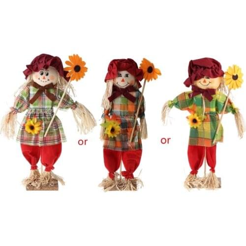 Scarecrow Ornaments Standing Flower Straw Doll Desktop Layout Halloween Decoration for Kindergarten Room Classroom Dropshipping