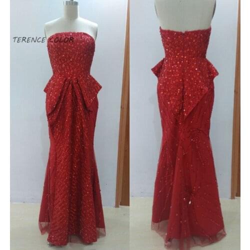 Luxury Beads Tulle Prom Dress Vestido Longo Arab Mermaid Long Evening Gown