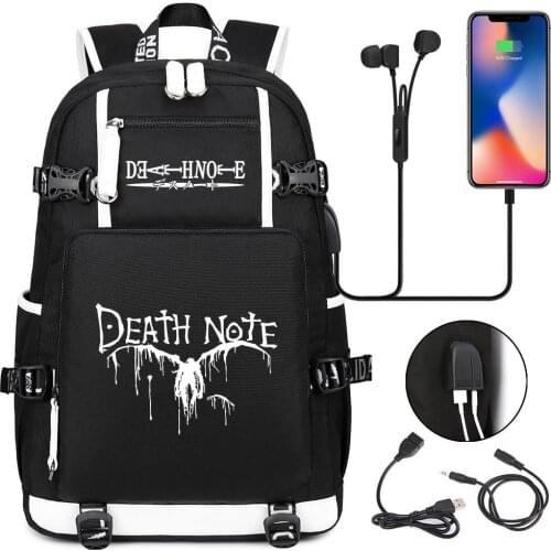 Death Note Backpack Black Bookbag Cartoon School Bags for Teenage Kids Travel Bagpack USB Laptop Shoulder Bags
