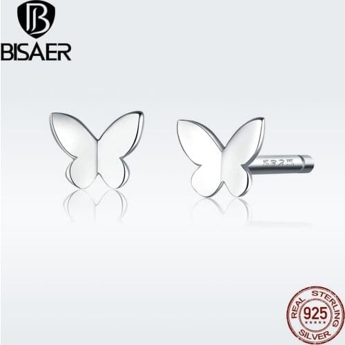 Butterfly Earrings BISAER 925 Sterling Silver Small Butterfly Exquisite Stud Earrings for Women Fashion Jewelry ECE775