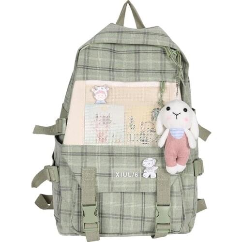 Teenage Girls School Bags Canvas Plaid Backpack Women Large Capacity Student Schoolbag Fashion 2021