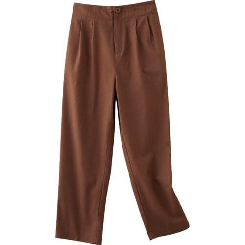 Zoki Loose Women Pants High Waisted Cotton Linen Ankle-Length Summer Straight Pants Casual Solid Korean Vintage Black Pants 2021