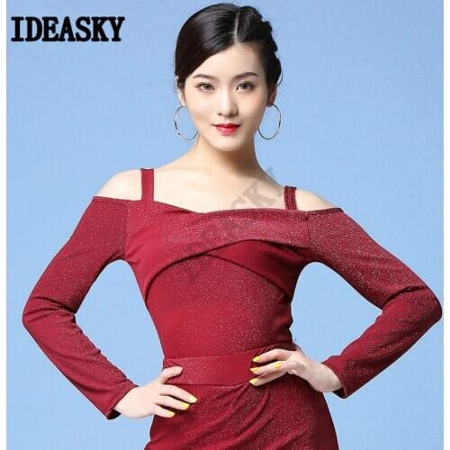 Ballroom Dance Tops Sexy Gauze Long Sleeve Dance Clothes Women Latin Salsa Rumba Chacha Dance Performance Practice Costumes