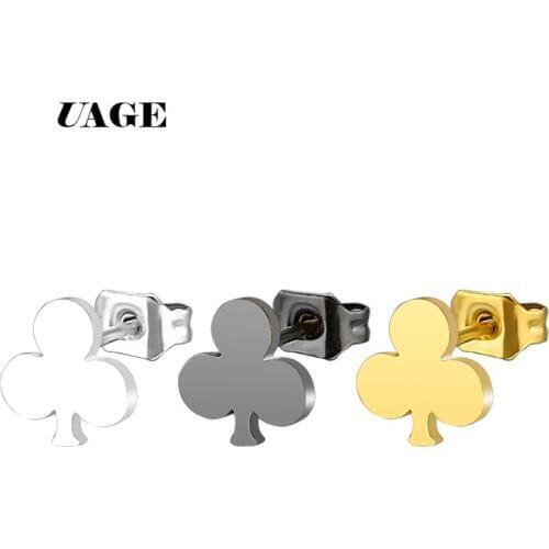UAGE Stainless Steel Stud Earring For Women Man Clover Gold And Silver Color Lovers Engagement Jewelry Drop Shipping