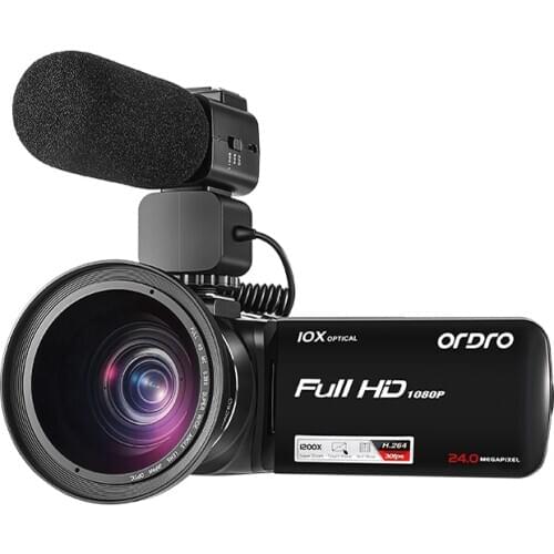 Ordro Z82 Video Camera Camcorder Full HD 10X Optical Zoom Camara Filmadora for YouTube Vlogging