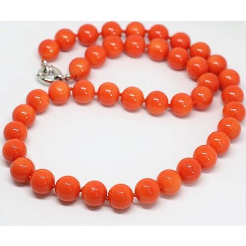 High grade 8,10,12,14mm pink orange artificial coral round beads necklace charms wedding chain jewelry making 18inch B1455