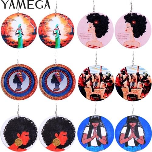 YAMEGA Natural African Wooden Earring Ethnic Painted portrait Statement Earrings For Women Jewelry Accessories Latest Arrival