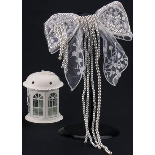 Pearl Fabric Bowknot Long Tassel Super Fairy Hair Accessories Wedding Style Bridal Headband T-Show Performance Headwear Handmade