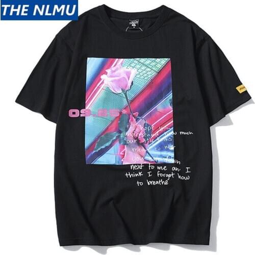 Rose T-shirts Men Summer Tshirt Rose Print Streetwear Hip Hop Tees Tops Male Slim Fit Short Sleeve Cotton Casual Clothes HH60