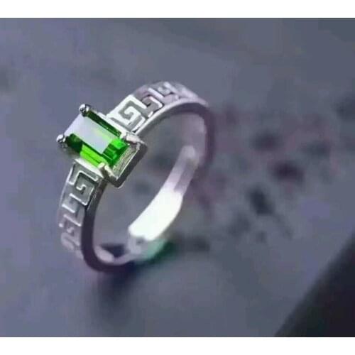 Natural green diopside gem Ring Natural gemstone Ring S925 sterling silver trendy simple elegant Hollow women party gift Jewelry
