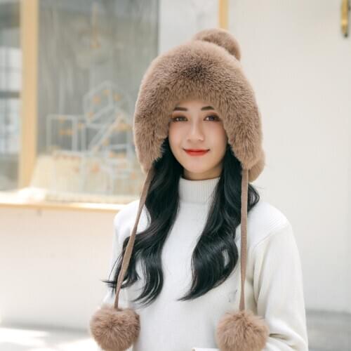 Winter Cap Russia Snow Wind Thick Warm Fur Hat Women Knitted Hats For Men Cap Winter Beanie Hat Gorro Thick Warm Brimle
