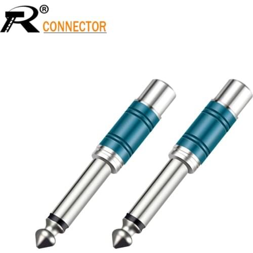 10pcs/lot Nickel plating RCA Jack Audio Connector 6.35mm Mono Plug to RCA Speaker Adapter with Luxury Quality Blue & Red