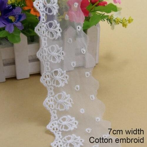 10yards 7cm wide cotton embroidery lace sewing ribbon guipure trim wedding decoration DIY dolls colthes Accessories lace#4005