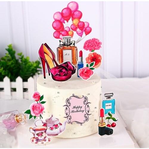 13pcs Makeup Birthday Cake Toppers Sexy High Heels Perfume Bottle Wedding Cupcake Topper Gilrs Birthday Party Cake Decorations