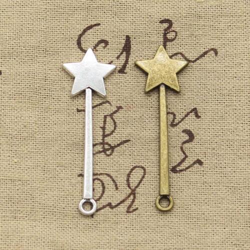 15pcs Charms Magic Wand 48x14mm Antique Bronze Silver Color Pendants Making DIY Handmade Tibetan Bronze Silver Color Jewelry
