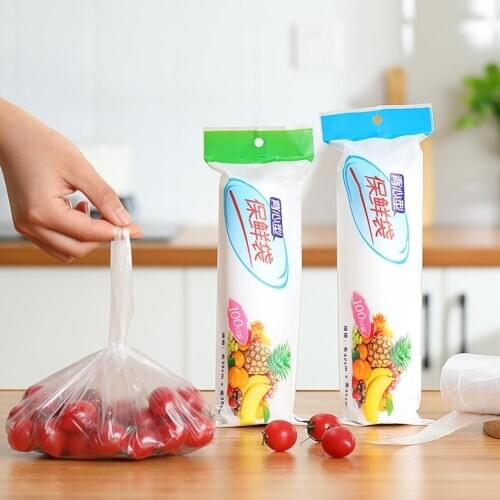 200Pcs Transparent Plastic Fresh-keeping Kitchen- Food Storage Bags with Handle Vest type food storage bag Kitchen Storage bag