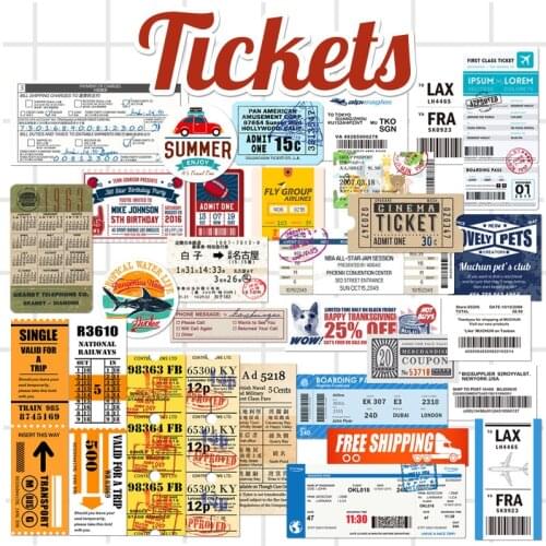 28 Pcs Aeronautical Boarding Pass Admission Ticket Waterproof Retro Sticker For Luggage Car Skate Moto Adhesive Stickers