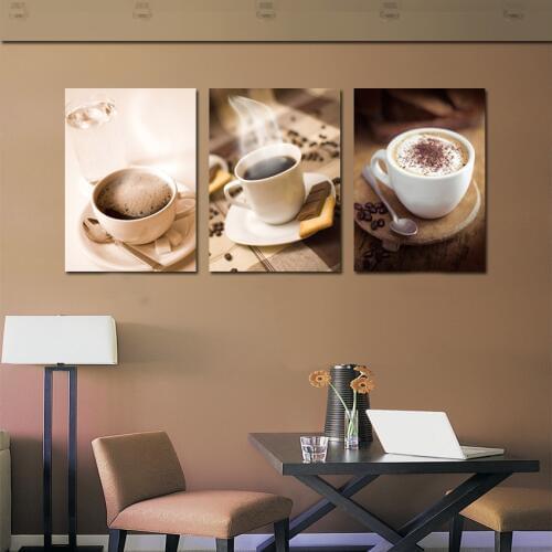 3 Piece Hot Coffee Cup Painting Wall Art Pictures Kitchen Room Decor Coffee Shop Canvas Prints Modern Paintings Poster No Framed