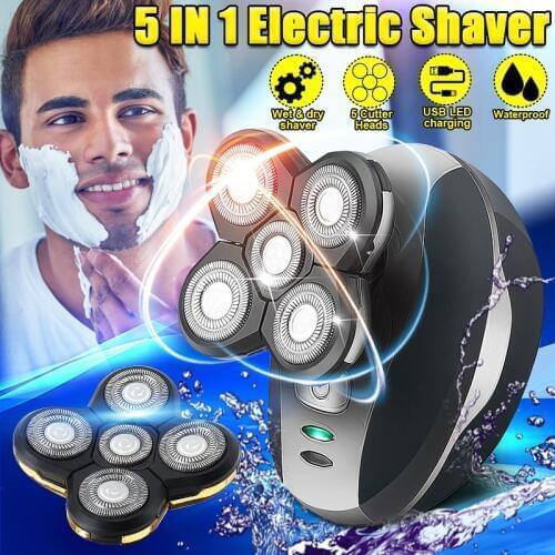 5 heads Electric Shaver Men Head Polish Hair Trimmer USB Rechargeable Razor Washable 3D Floating Shaving Machine Wet & Dry