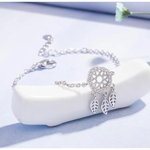 925 Sterling Silver Zircon Dreamcatcher Feather Charm Bracelet &Bangle Jewelry For Women Girls Party Accessories sl193