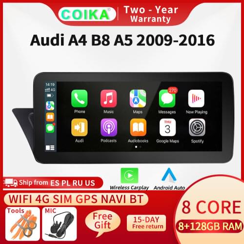Android 10.0 System 8 Core Car Multimedia Radio For Audi A4 A5 2009-2016 WIFI BT Google IPS Touch Screen GPS Navi Carplay 4+64G