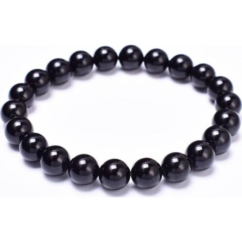 Real Natural Black Tourmaline Stone Bracelet Mens Women Smooth Beaded Braslet Accessories Pulseras Jewelry Gift