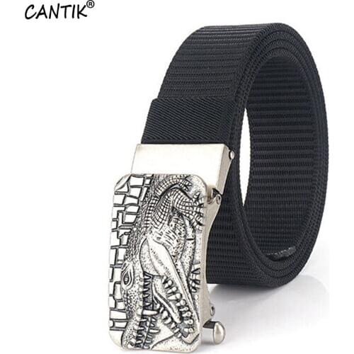 CANTIK Unique Alligator Head Sliver Automatic Buckle Belt Quality Black Nylon Canvas Belts for Men Jeans Accessories CBCA221