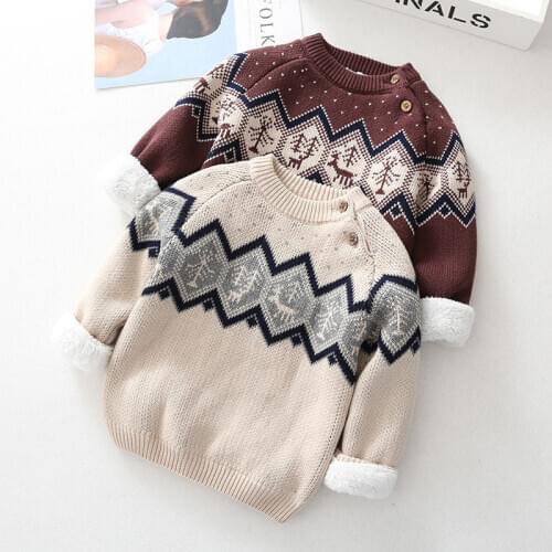 2020 New Children Sweater Winter Warm Soft Plus Velvet Clothes Boys Thickening Cartoon Tops Roung Neck Bottoming Sweaters Outfit